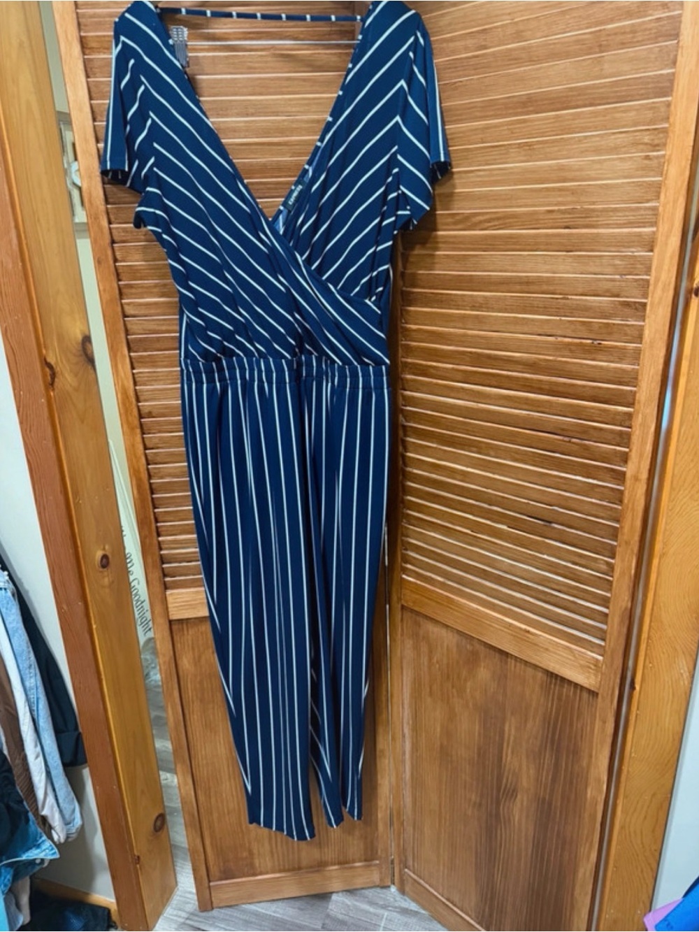 Express Navy and White Striped Jumpsuit